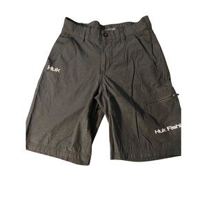 Huk Mens Performance Fishing Shorts Cargo Black Pockets Utility Zippers Sz Small